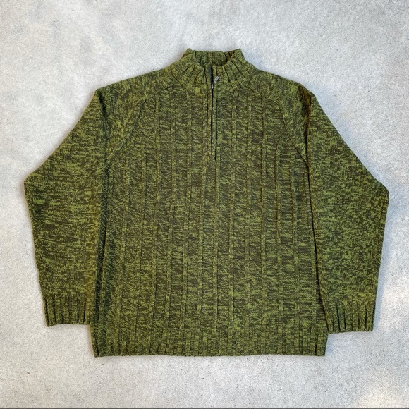 Green Pattern 1/4 Sweater - size L - Picture 1 of 7